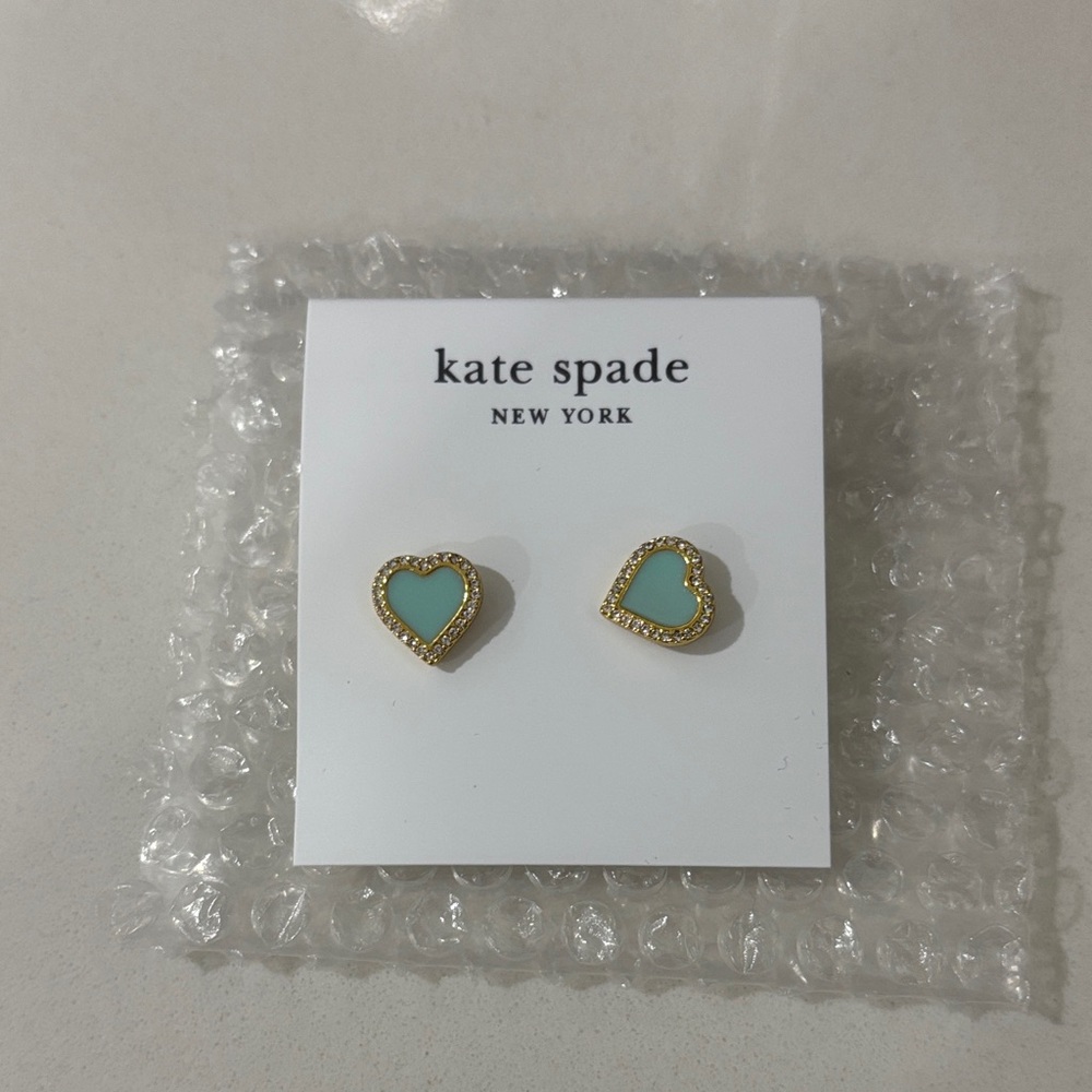 Kate Spade Gold and Teal Heart Earrings